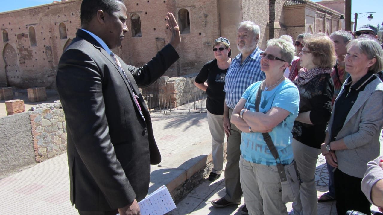 Guiding the group through historic Marrakech